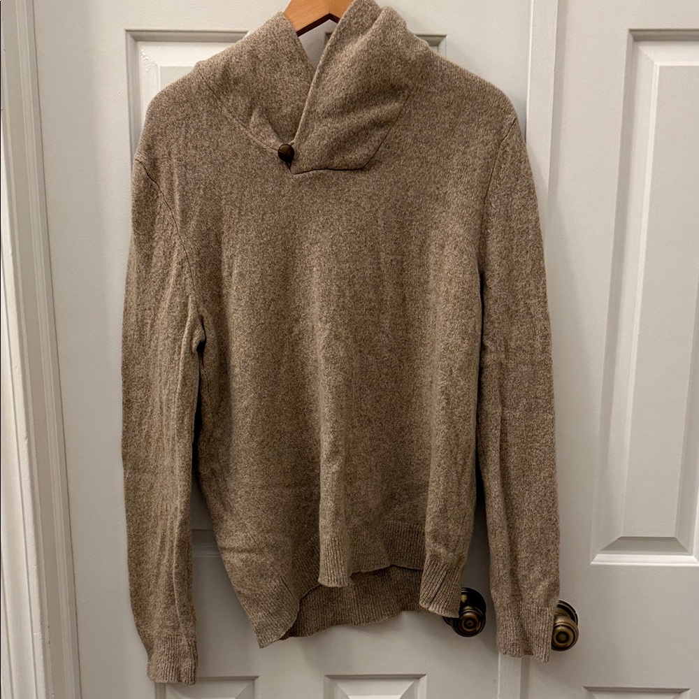 Banana Republic Men's Tan Italian Marino Shawl-Collar Sweater